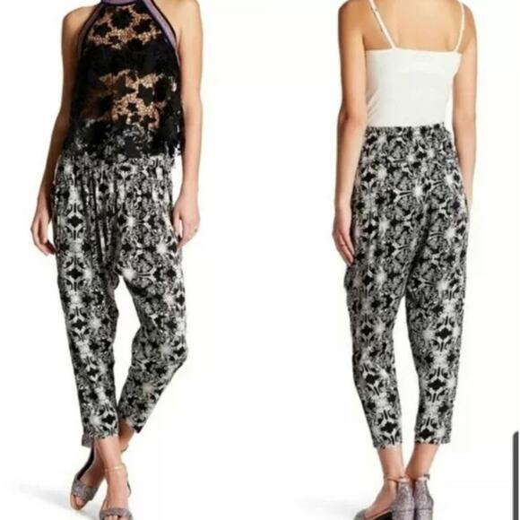 Free People Casablanca Ivory & Black Print Harem Pants Size Small - Picture 1 of 8